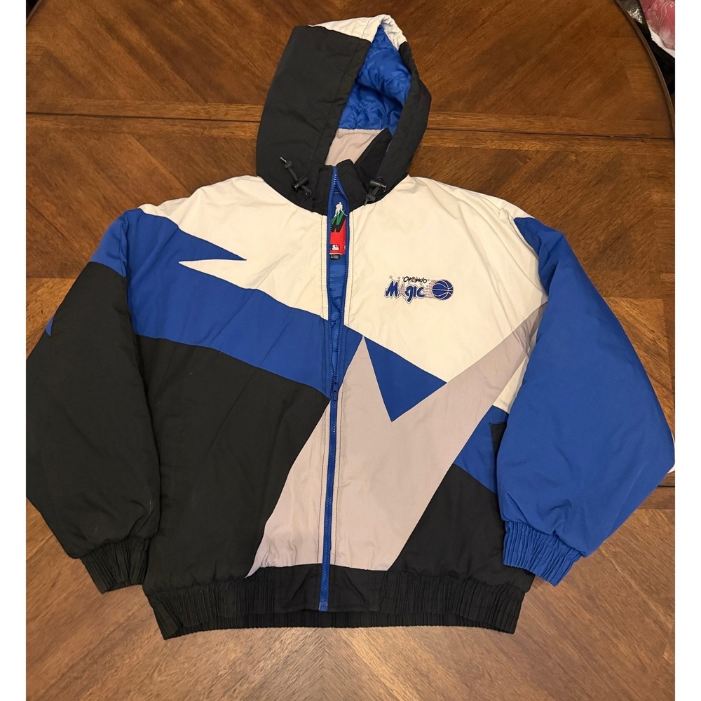 Vintage Orlando Magic Fans Gear Puffer Jacket Hooded Colorblock NBA Blue Large